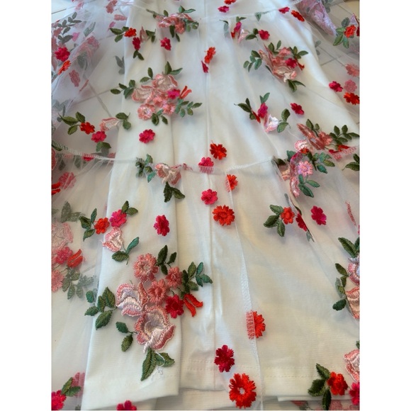 Floral embroidered dress sheer white short sleeve spaghetti strap coverup party - Picture 8 of 13